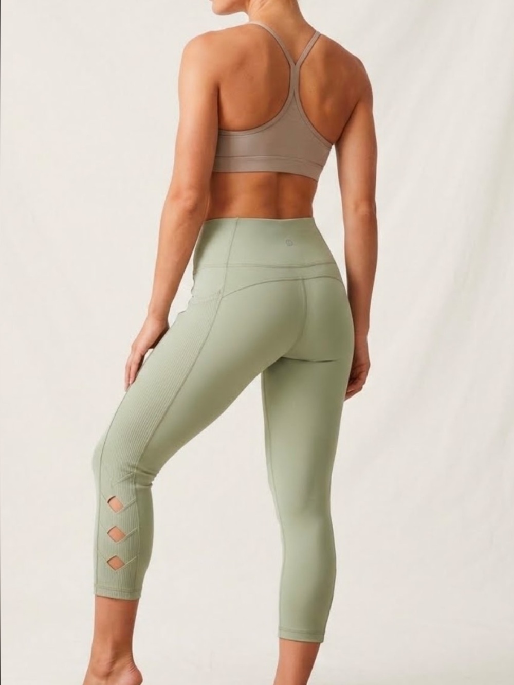 Athleta Olive Green Cropped Leggings with Side Cutout Detail
